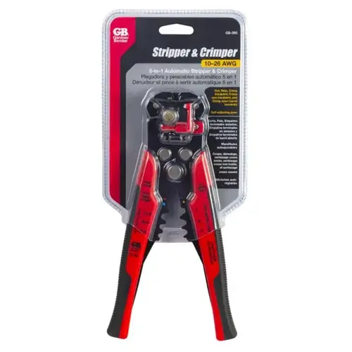 Adjustable Automatic Wire Stripper, 10-3/4 in OAL, 10 to 26 AWG Cutting Capacity Black/Red