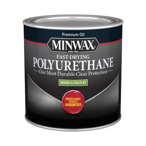 Minwax 230114444 Fast-Drying Polyurethane Wood Finish, Warm Ultra-Flat, Liquid, Clear, 0.5 pt