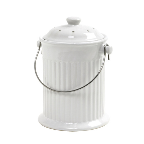 Norpro 93 Compost Crock, 1 gal Capacity, 5-5/8 in Dia, 7-1/4 in H, Ceramic, White