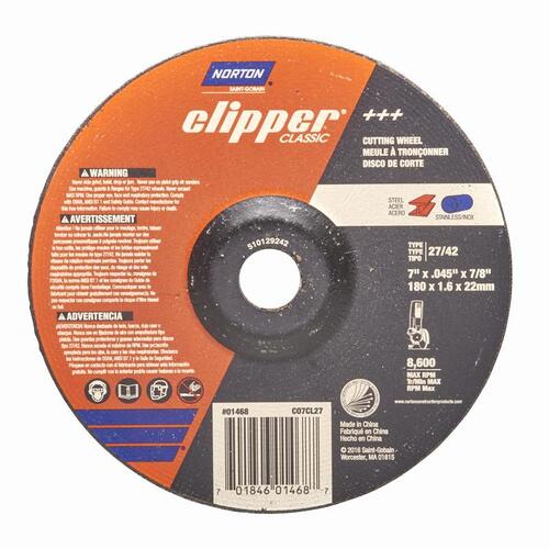Clipper Classic A AO Series Cut-off Wheel, 7 in Dia, 1/16 in Thick, 7/8 in Arbor