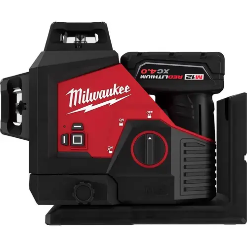 M12 12-Volt Lithium-Ion Cordless Green 250 ft. 3-Plane Laser Level Kit with One 4.0 Ah Battery, Charger and Case Red