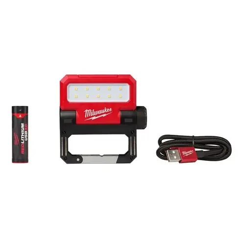 Milwaukee 2114-21 ROVER Flood Light, 10-Lamp, LED Lamp, White Light, 550 Lumens Lumens, Plastic Fixture Red