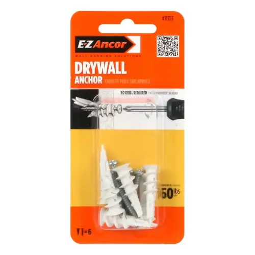 Buildex E-Z Ancor 11353A 11353 Wall Anchor, 1-5/16 in L, Fiber Reinforced Nylon, 50 lb - pack of 6
