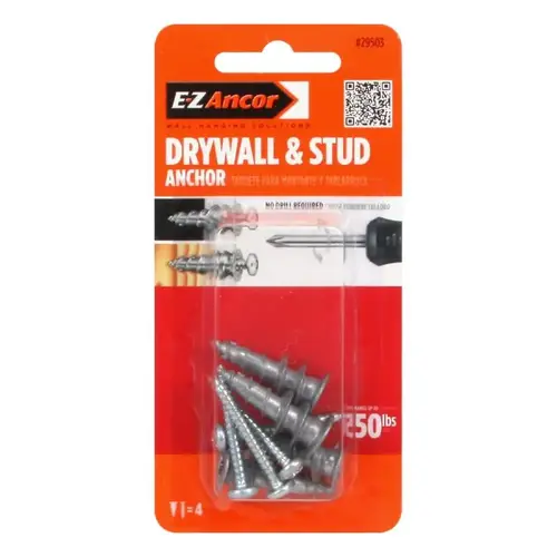 Buildex E-Z Ancor 29503A 29503 Hollow Wall Anchor, 1-1/4 in L, Zinc, Zinc, 50 lb - pack of 4