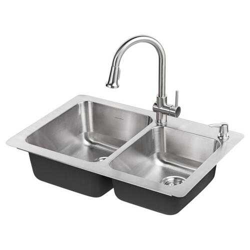 American Standard 18CR.332232C.075 Montvale Series Kitchen Sink Kit with Soap Dispenser, 33 in OAW, 9 in OAD, 22 in OAH