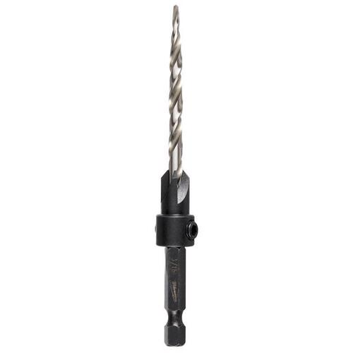 Countersink with Drill Bit, 3/16 in Dia Cutter, 1/4 in Dia Shank, 4.38 in OAL, Hex Shank, HSS