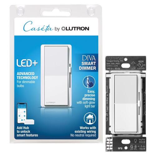 Dimmer Switch Caseta Diva White 150 W Toggle Smart-Enabled White