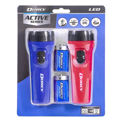 Flashlight, D Battery, LED Lamp, 50 hr Run Time, Blue - pack of 2