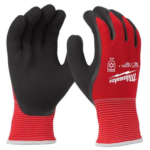X-Large Red Latex Level 1 Cut Resistant Insulated Winter Dipped Work Gloves Pair