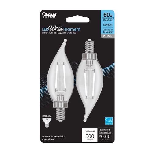 LED Flame Bulb BA10 E12 (Candelabra) Daylight 60 Watt Equivalence Clear