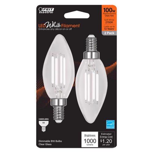 Filament LED Bulb B10 E12 (Candelabra) Soft White 100 Watt Equivalence Clear