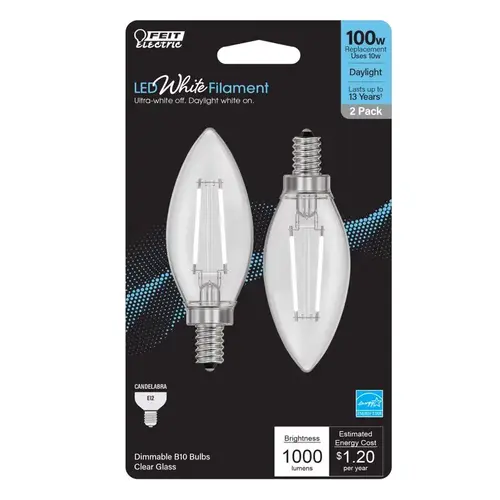 Filament LED Bulb B10 E12 (Candelabra) Daylight 100 Watt Equivalence Clear