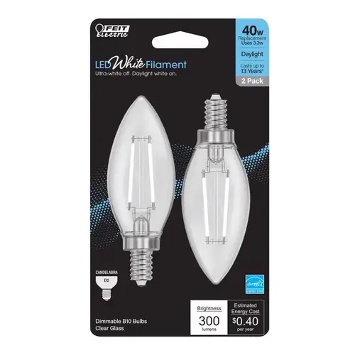 Filament LED Bulb B10 E12 (Candelabra) Daylight 40 Watt Equivalence Clear