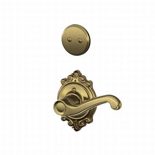 Right Hand Flair Lever with Brookshire Rose Dummy Interior Trim Antique Brass Finish