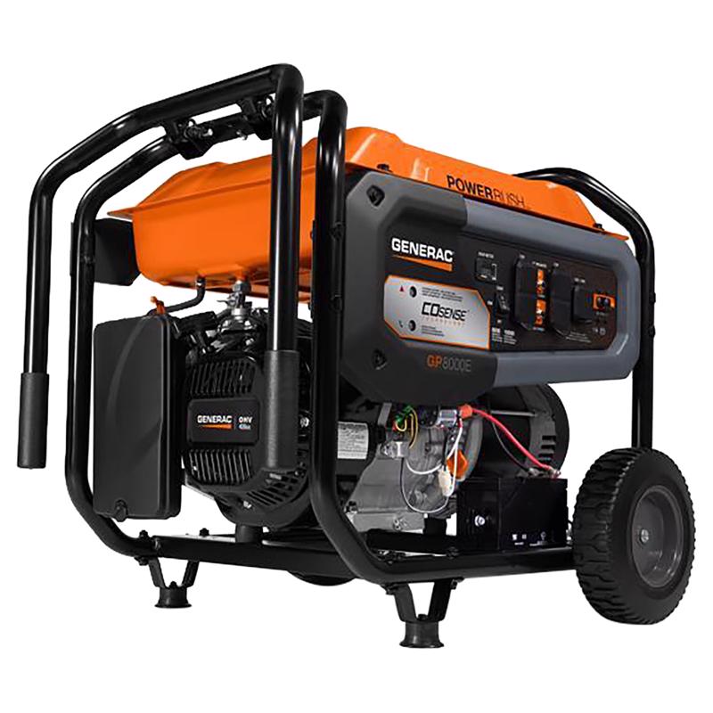 GENERAC POWER SYSTEMS, INC. 7715 GP Series -0 Portable Generator, 120/240 V, 10,000 W Output, Gasoline, 7.9 gal Tank Black/Orange