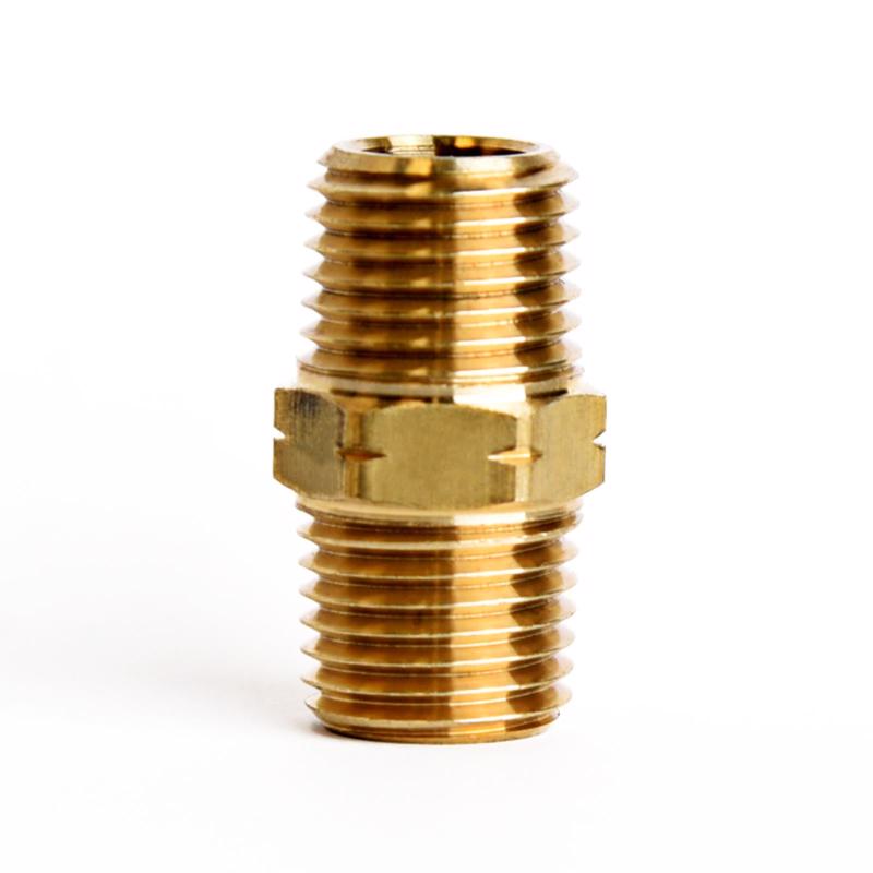 ATC 6JC101010721013 Hex Nipple 1/4" MPT X 1/4" D MPT Yellow Brass