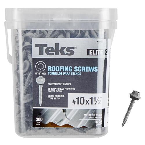 Roofing Screws No. 10 X 1-1/2" L Hex Drive Hex Washer Head