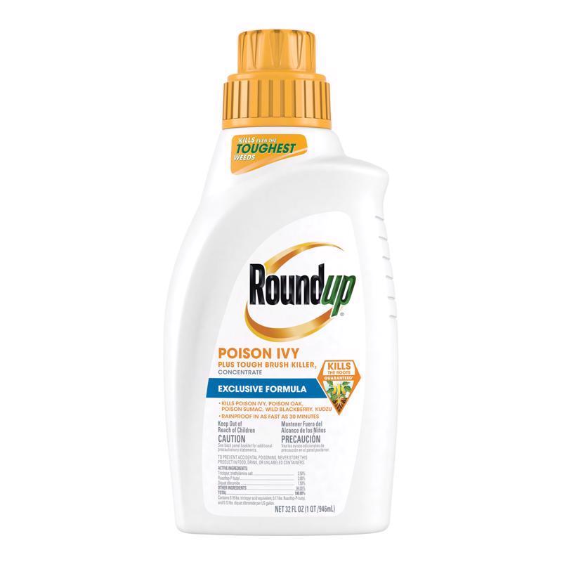 SCOTTS ORTHO ROUNDUP 5378206 Poison Ivy Plus Concentrated Brush Killer, Liquid, Yellow, 32 oz Bottle