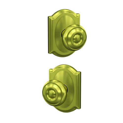 Georgian Knob with Camelot Rose Non Turning Dummy Lock Satin Brass Finish