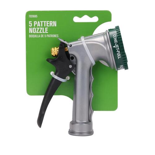 Hose Nozzle 7 Pattern Adjustable Multi-Pattern Metal Black/Silver - pack of 10