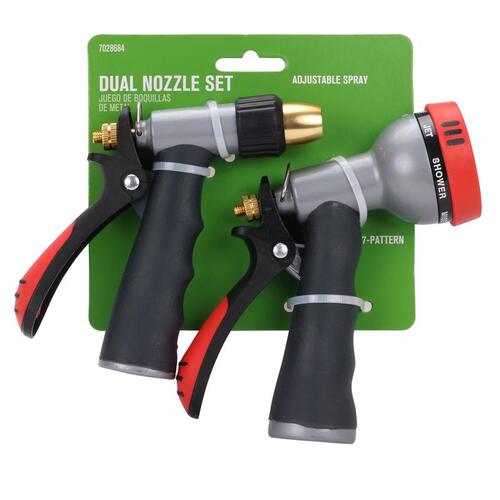 Hose Nozzle Set 7 Pattern Adjustable Multi-Pattern Metal Black/Gray