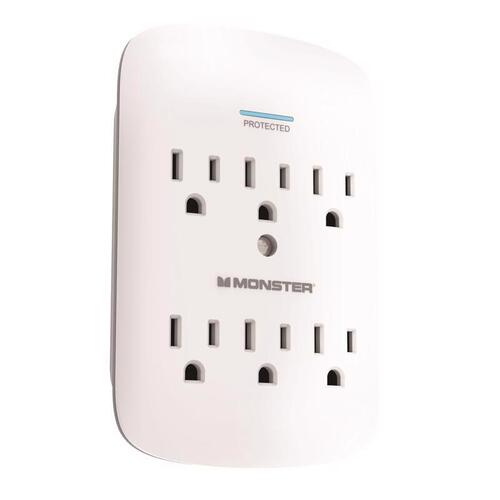 Monster 1606 Wall Tap Surge Protector Just Power it Up 0 ft. L 6 outlets White 1200 J White