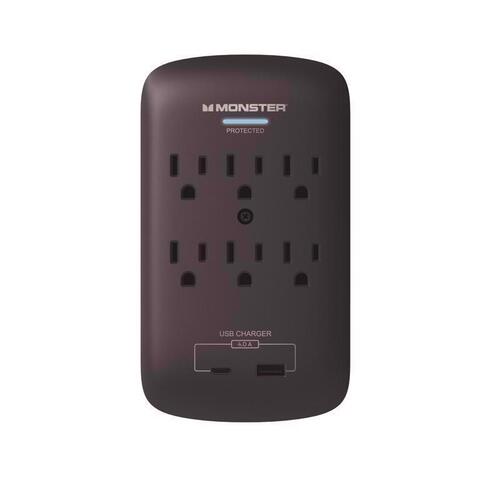 Wall Tap Surge Protector w/USB Just Power it Up 0 ft. L 6 outlets Black 1200 J Black