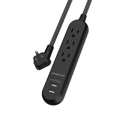 Monster 1707 Power Strip Just Power It Up 4 ft. L 3 outlets Black Black