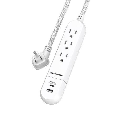 Monster 1708 Power Strip Just Power It Up 4 ft. L 3 outlets White White