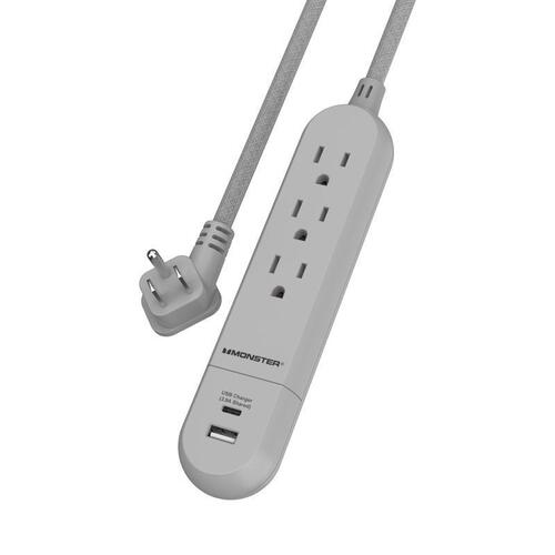 Power Strip Just Power It Up 4 ft. L 3 outlets Gray Gray