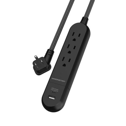 Power Strip Just Power It Up 4 ft. L 3 outlets Black Black