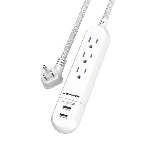 Monster 1705 Power Strip Just Power It Up 4 ft. L 3 outlets White White