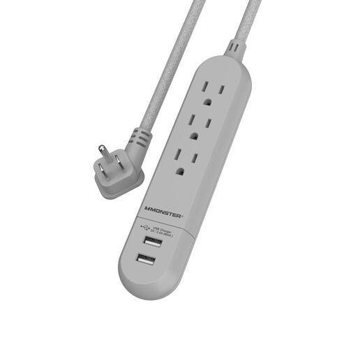 Monster 1706 Power Strip Just Power It Up 4 ft. L 3 outlets Gray Gray