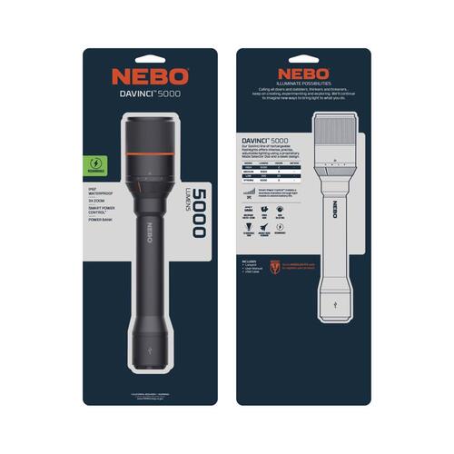 Nebo NEB-FLT-0022 DAVINCI Handheld Flashlight, 4500 mAh, Lithium-Ion Battery, LED Lamp, 5000 Lumens