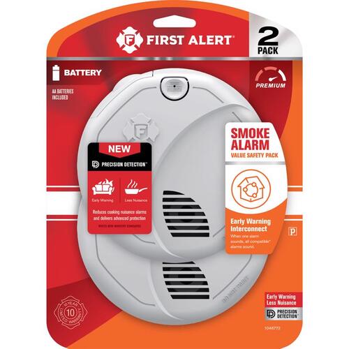 Smoke Detector Wireless Interconnect Battery-Powered Photoelectric
