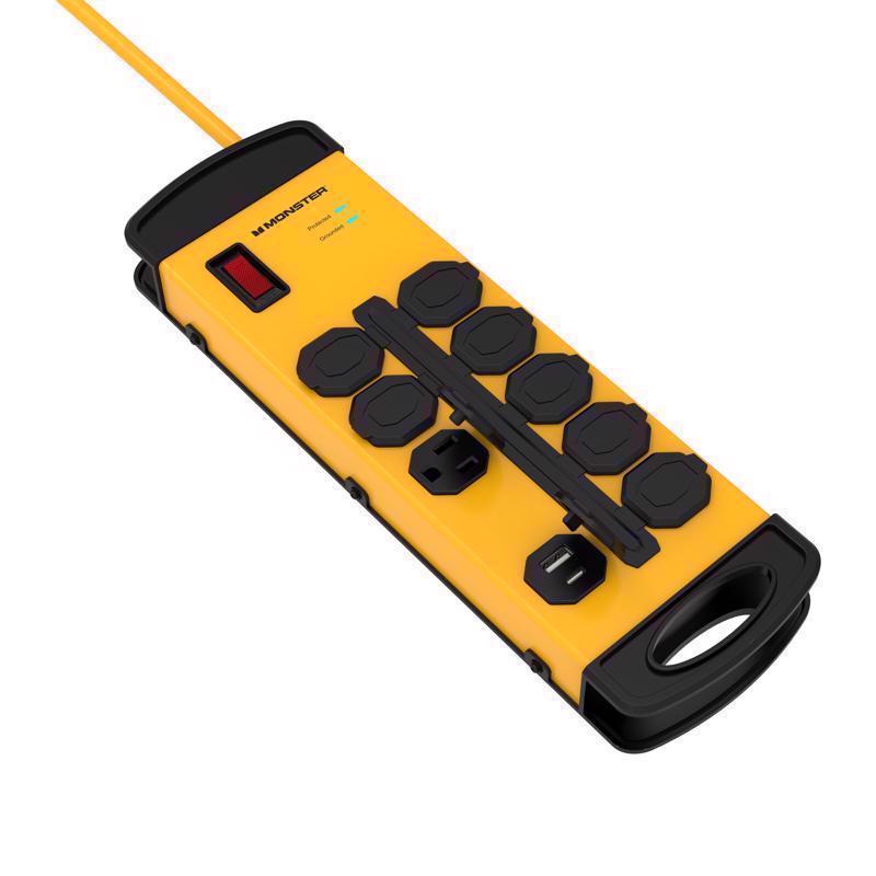 Monster 1816 Surge Protector w/USB Just Power it Up 15 ft. L 8 outlets Yellow 1080 J Yellow