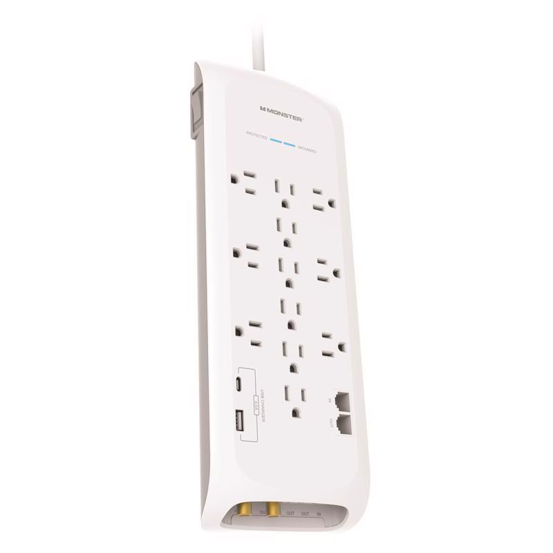 Monster 1815 Surge Protector w/USB Just Power it Up 6 ft. L 12 outlets White 4050 J White