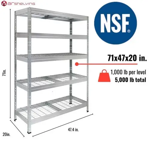 Shelving Unit Wire Heavy Duty 71" H X 47" W X 20" D Metal Galvanized