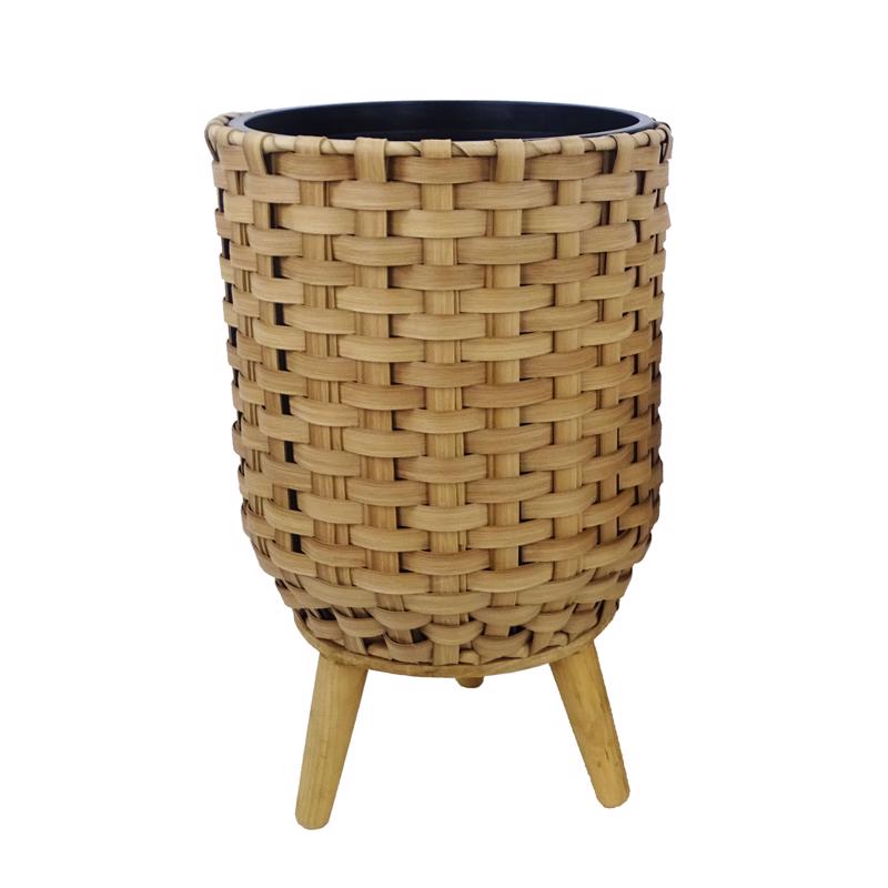 ALPINE YHL852L Plant Basket 15" H X 12" W X 12" D Plastic Wicker Beige/Black Beige/Black