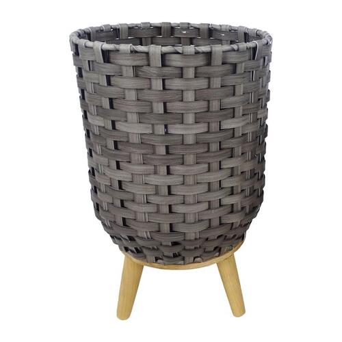 Plant Basket 15" H X 12" W X 12" D Plastic Wicker Gray Gray