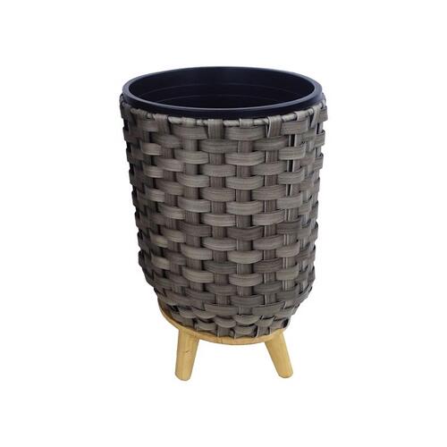 ALPINE YHL852GR-S Plant Basket 13" H X 10" W X 10" D Plastic Wicker Gray Gray