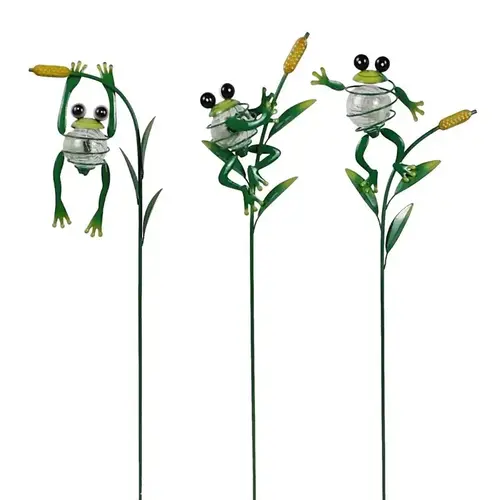 Solar Garden Stake Green Metal 27" H Flower Insect Green - pack of 12