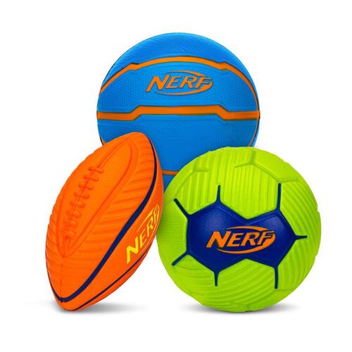 Nerf 92081C1 Ball Assortment Mini Soccer, Football, and Basketball Assorted