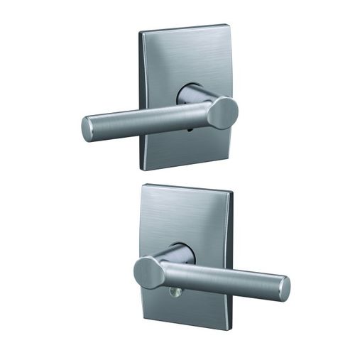 Broadway Lever with Century Rose Passage and Privacy Lock with 16600 Latch and 10027 Strike Satin Chrome Finish
