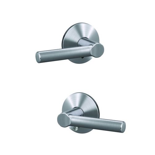 Broadway Lever with Kinsler Rose Passage and Privacy Lock with 16600 Latch and 10027 Strike Satin Chrome Finish