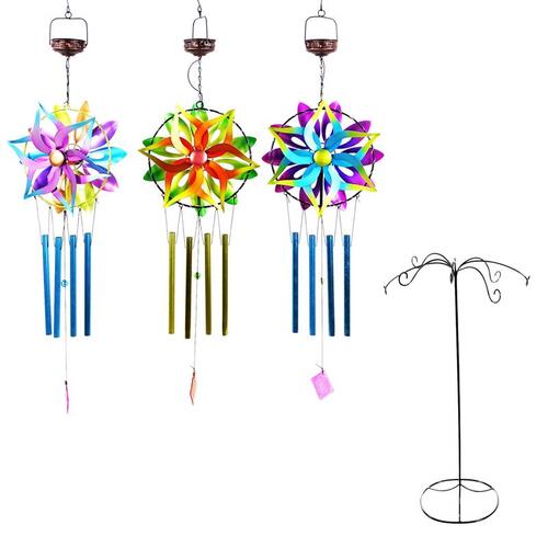 Wind Chime Assorted Metal 35" Solar Kinetic Spinner Assorted