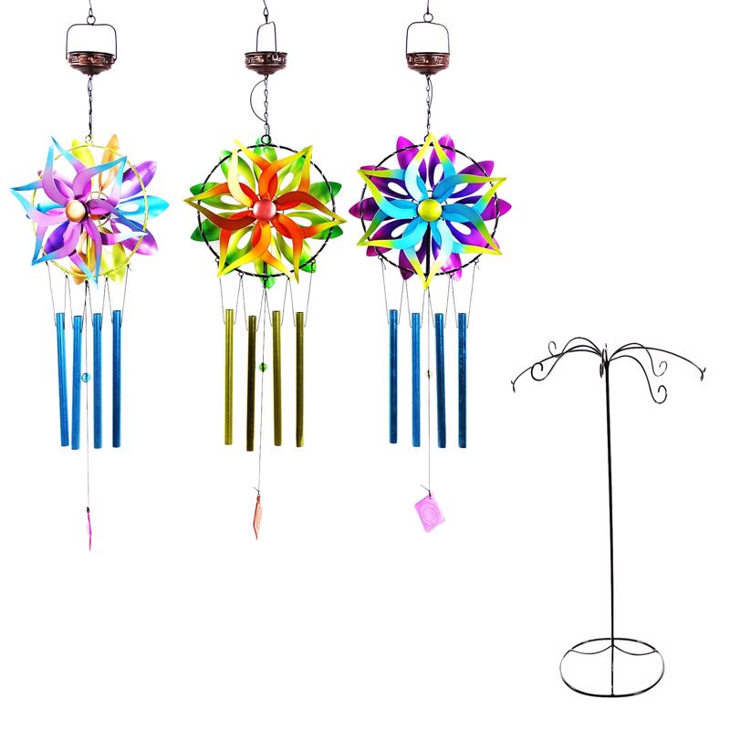 ALPINE LJJ1968A Wind Chime Assorted Metal 35" Solar Kinetic Spinner Assorted