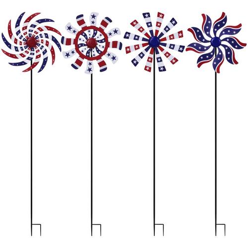 Outdoor Garden Stake Multicolored Metal 37" H Patriotic Windmill Multicolored - pack of 8