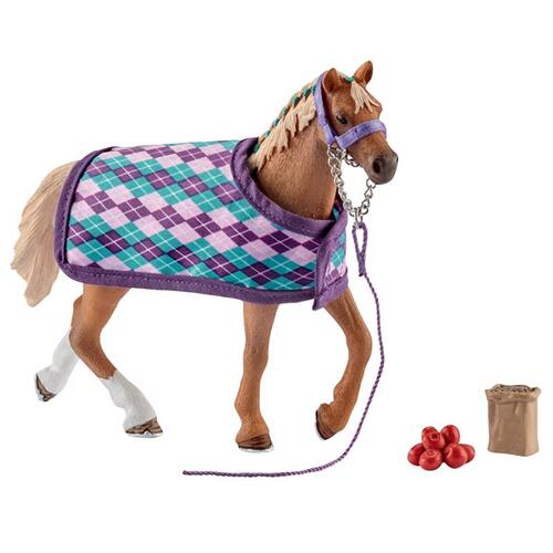 SCHLEICH NORTH AMERICA 42360 English Thoroughbred with Blanket Toy Horse Club Plastic Multicolored 5 pc Multicolored