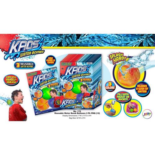 Water Bombs Assorted 3 pc Assorted - pack of 12